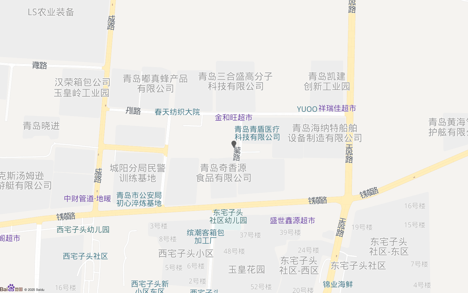 百度地图：青岛北海俊惠电子仪表有限公司在青岛城阳玉皇岭工业园的位置